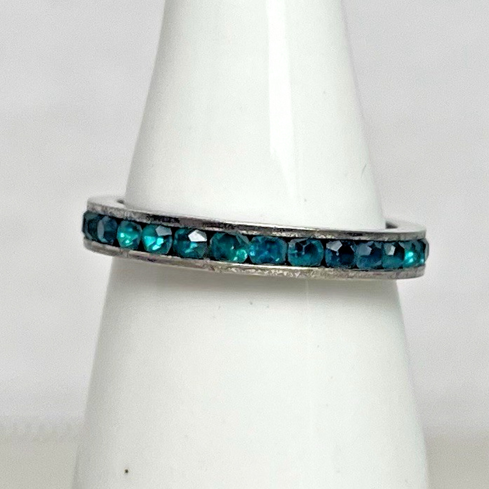ESPO Joseph Esposito Sterling Silver Band Ring Dark Green Stone Eternity Size 6